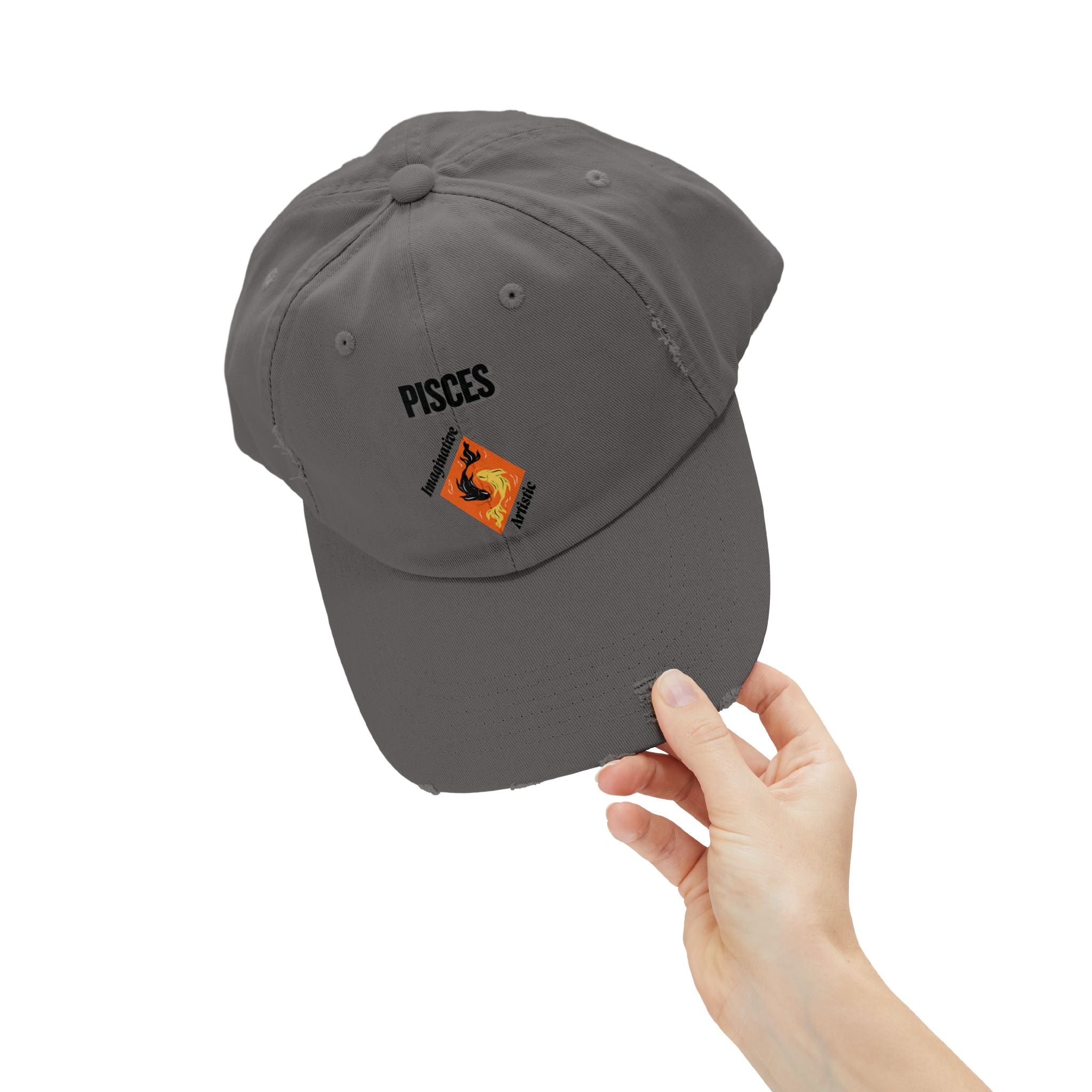 SABAS Pisces Zodiac Sign Distressed Cap Fish Horoscope DTF Hat