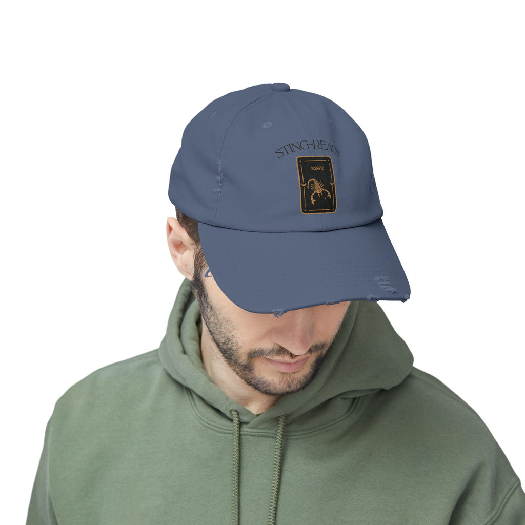 SABAS Scorpio Zodiac Design Sting-Ready Distressed Cap