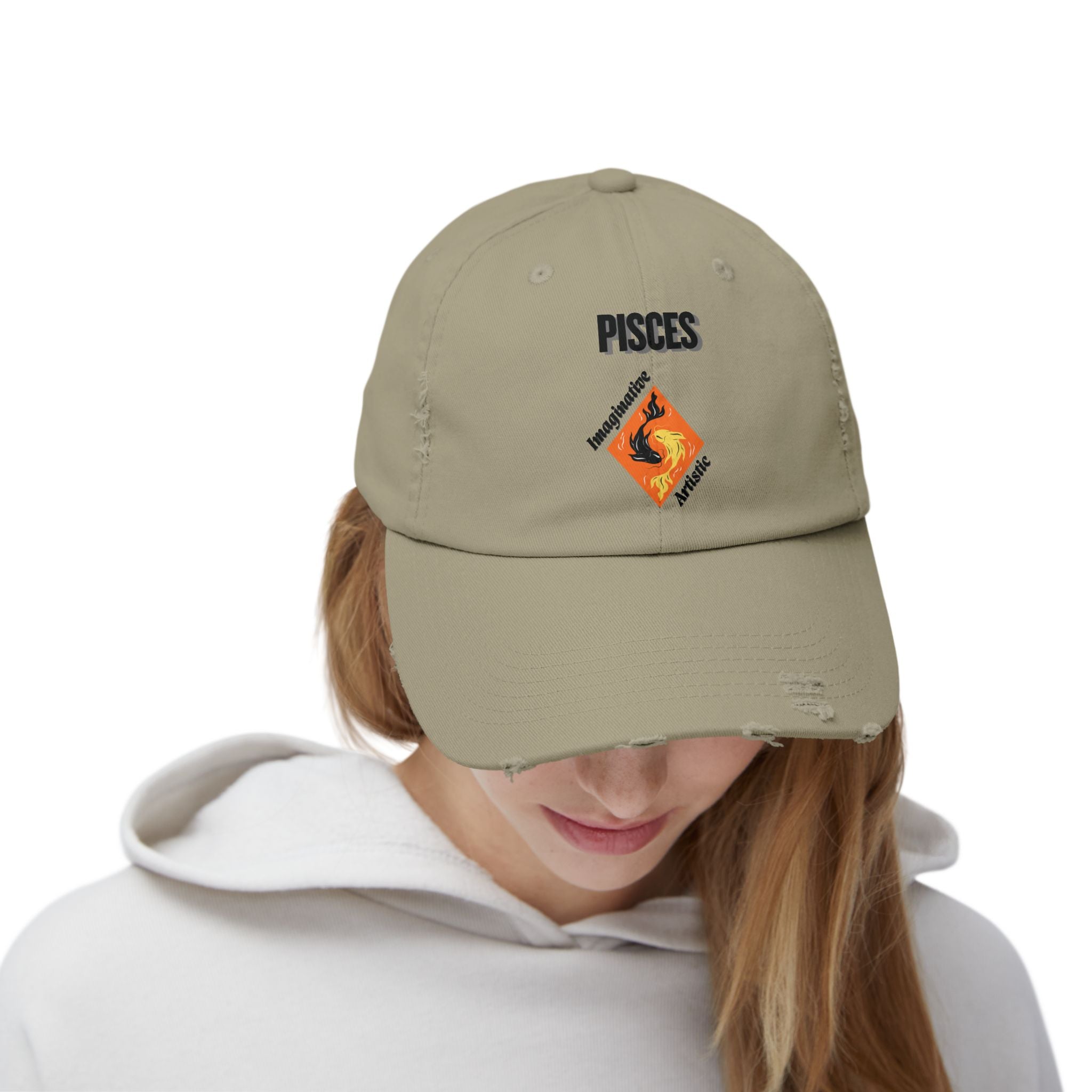 SABAS Pisces Zodiac Sign Distressed Cap Fish Horoscope DTF Hat