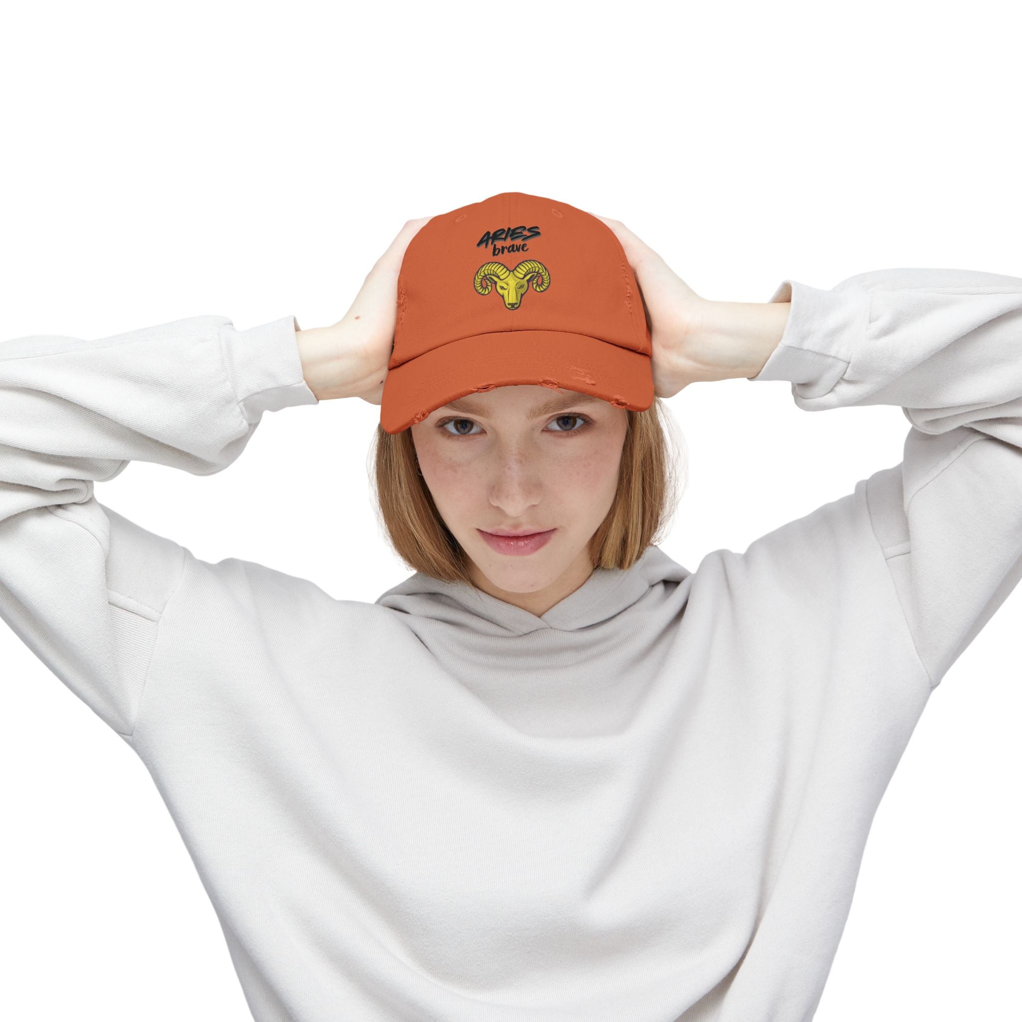 SABAS Aries Zodiac Sign Unisex Distressed Orange Cap