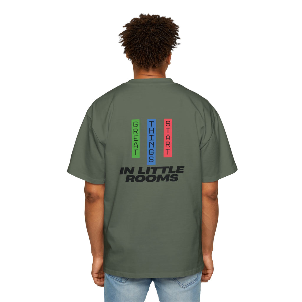 SABAS Oversized T-Shirt — "Great Things Start in Little Rooms" Logo Tee
