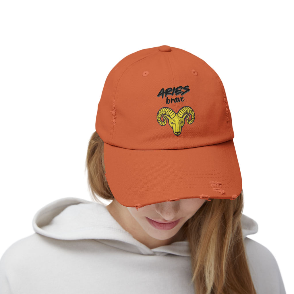 SABAS Aries Zodiac Sign Unisex Distressed Orange Cap