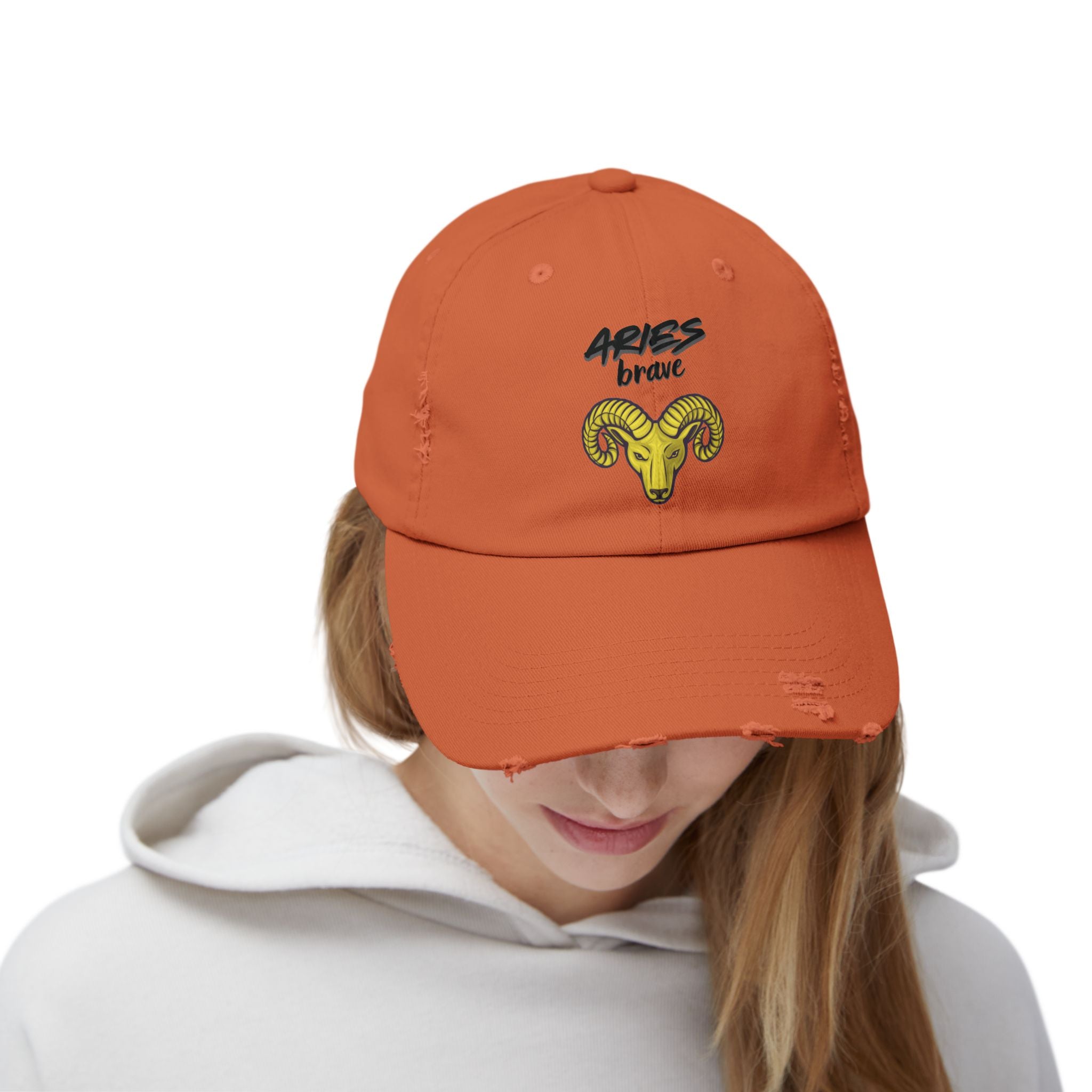 SABAS Aries Zodiac Sign Unisex Distressed Orange Cap