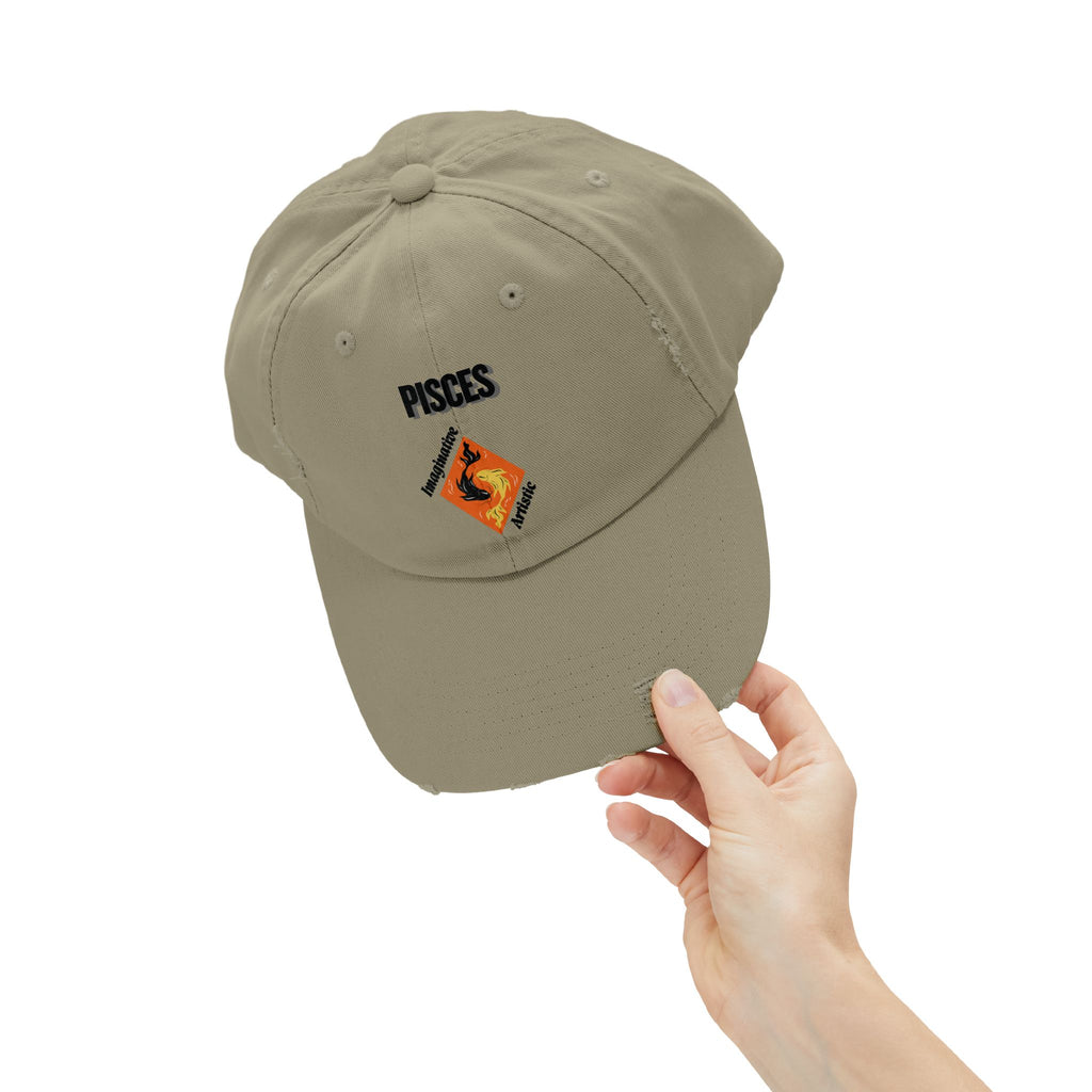 SABAS Pisces Zodiac Sign Distressed Cap Fish Horoscope DTF Hat
