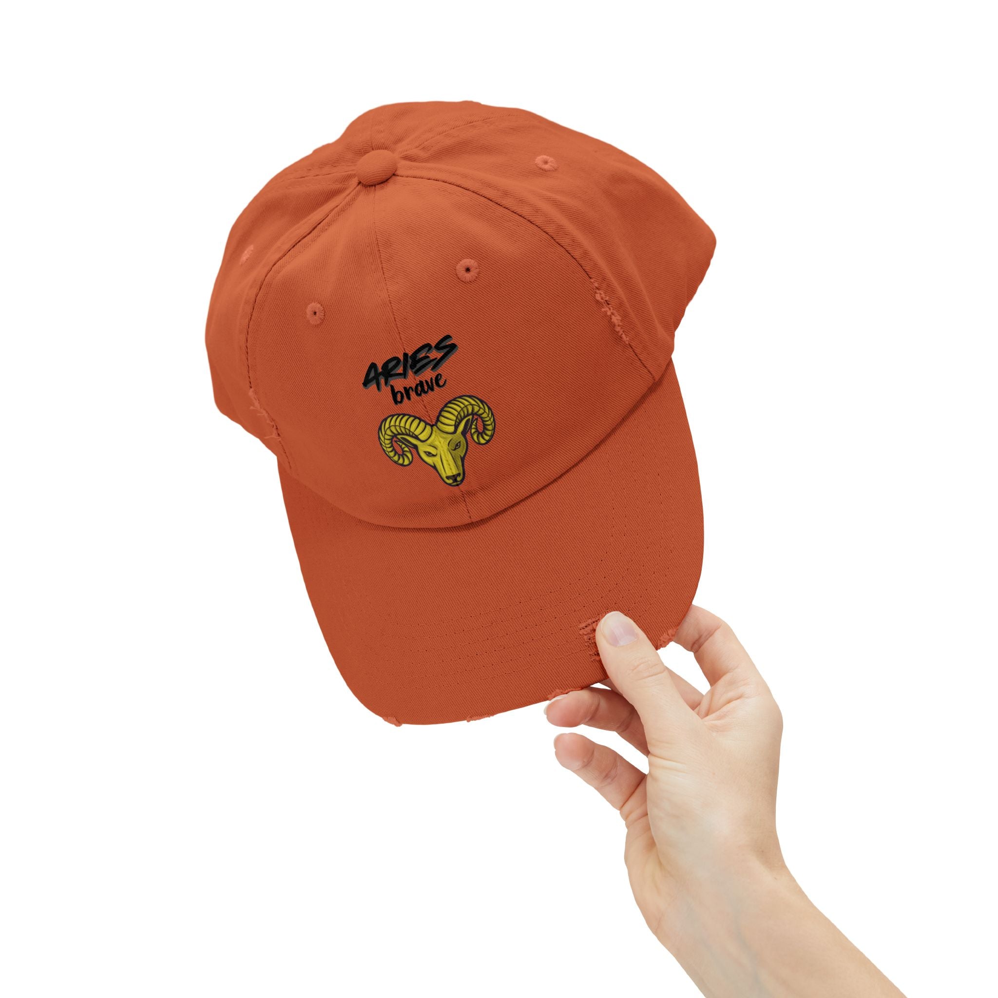 SABAS Aries Zodiac Sign Unisex Distressed Orange Cap