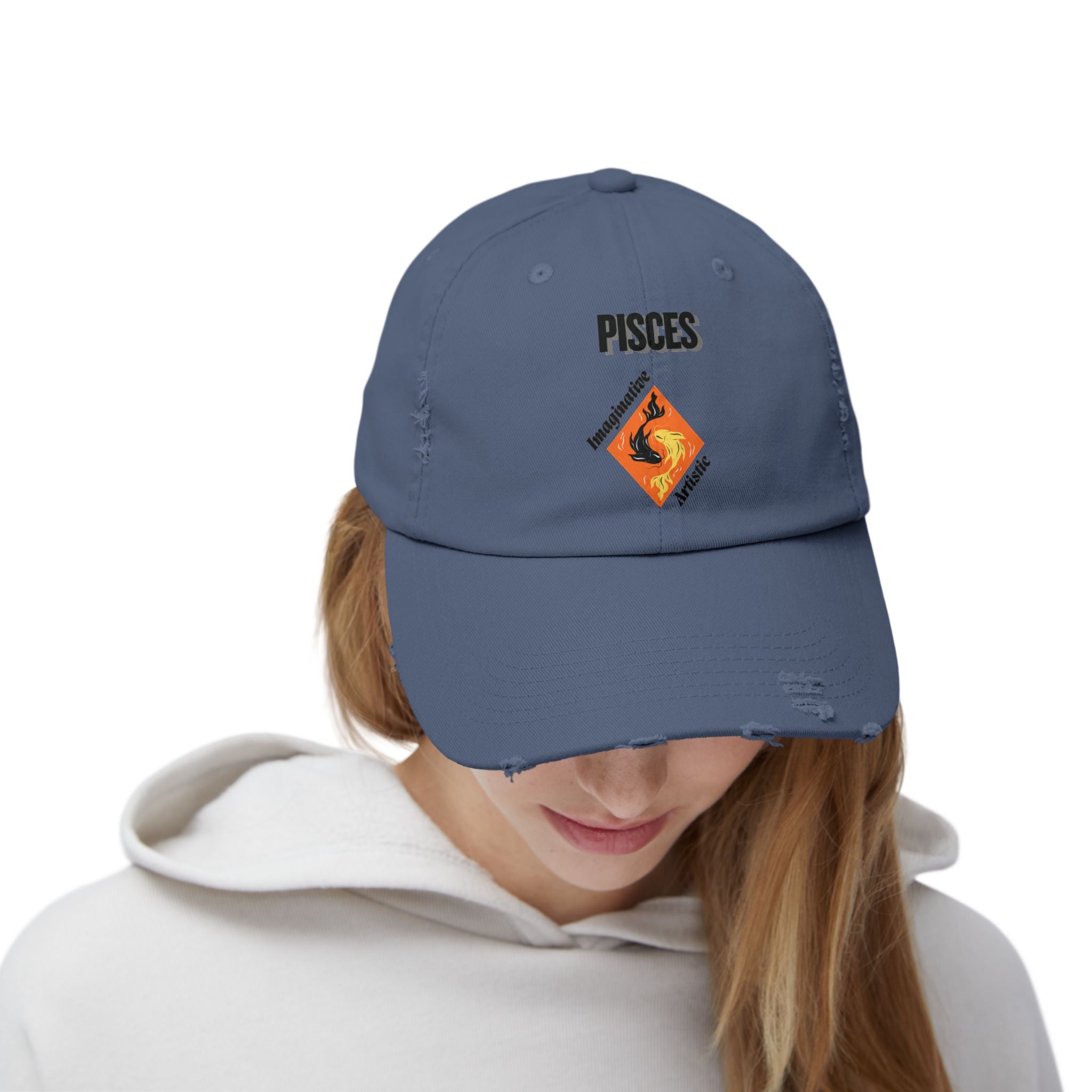 SABAS Pisces Zodiac Sign Distressed Cap Fish Horoscope DTF Hat
