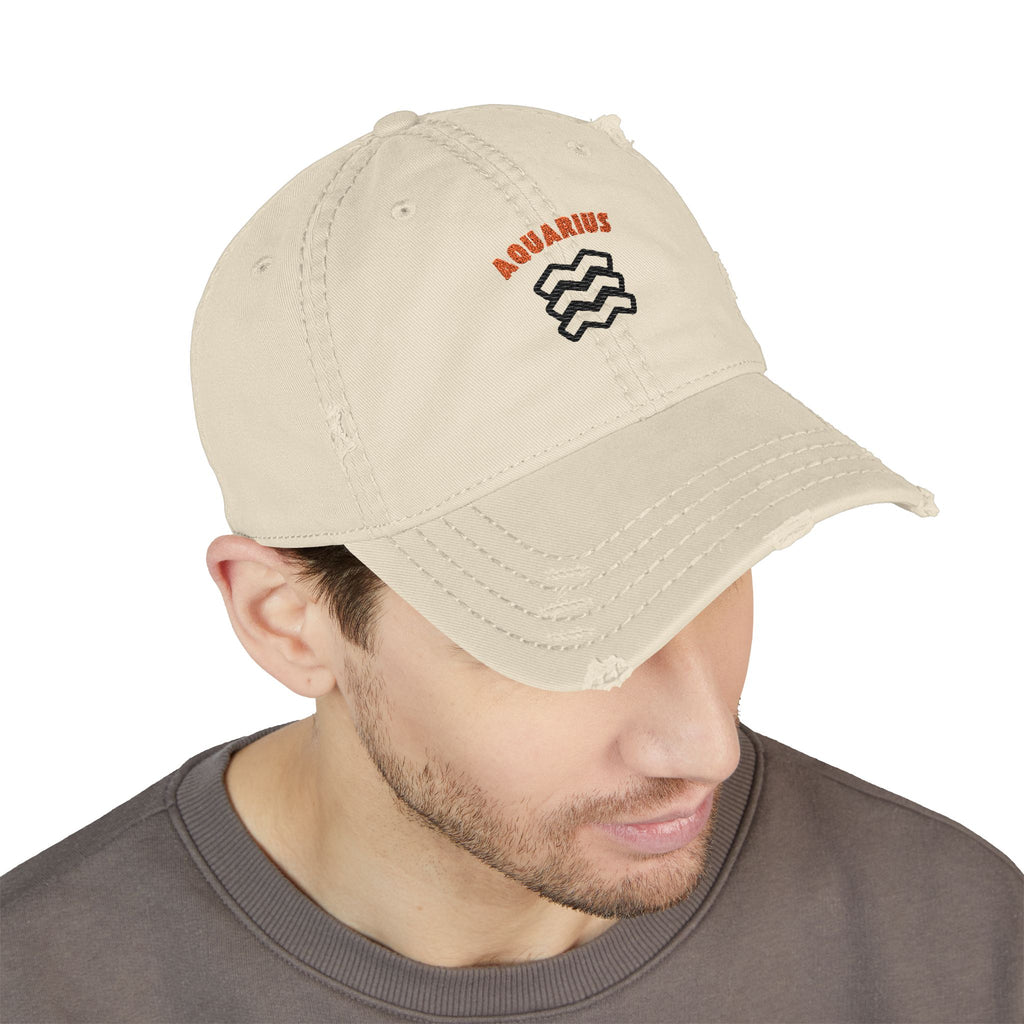 SABAS Embroidered Cap - Aquarius Zodiac Sign Distressed Cap