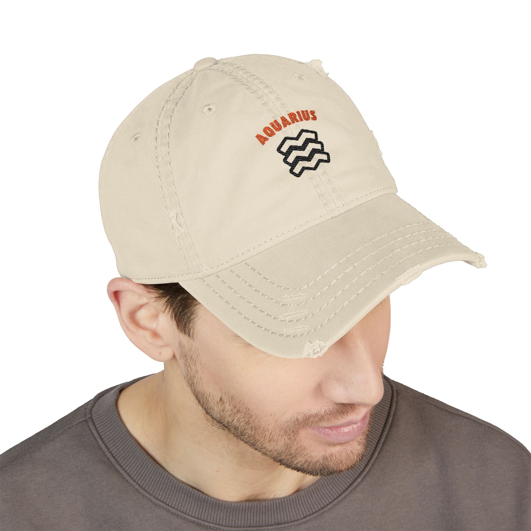 SABAS Embroidered Cap - Aquarius Zodiac Sign Distressed Cap