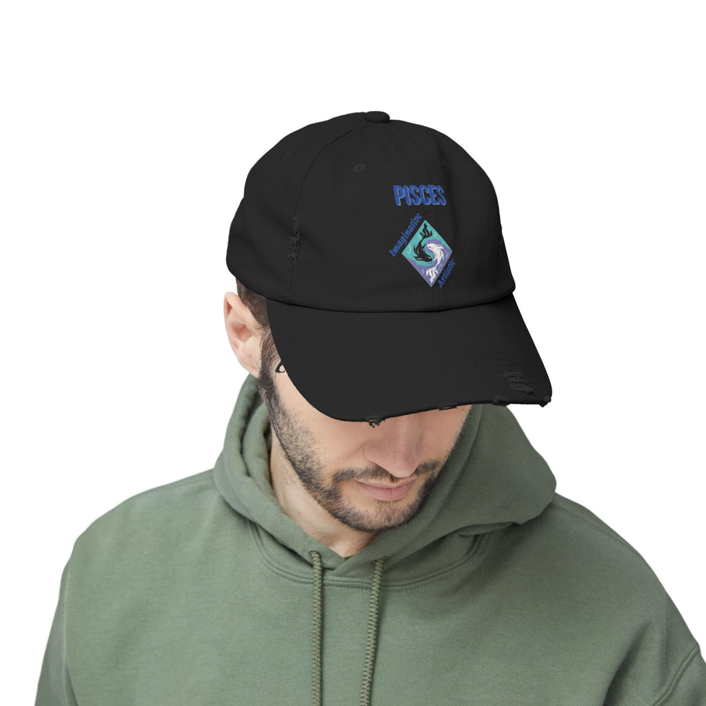 SABAS Pisces Distressed Cap Zodiac Sign Fish Design
