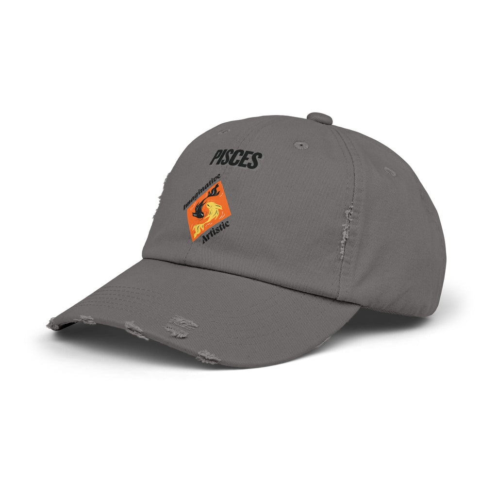 SABAS Pisces Zodiac Sign Distressed Cap Fish Horoscope DTF Hat