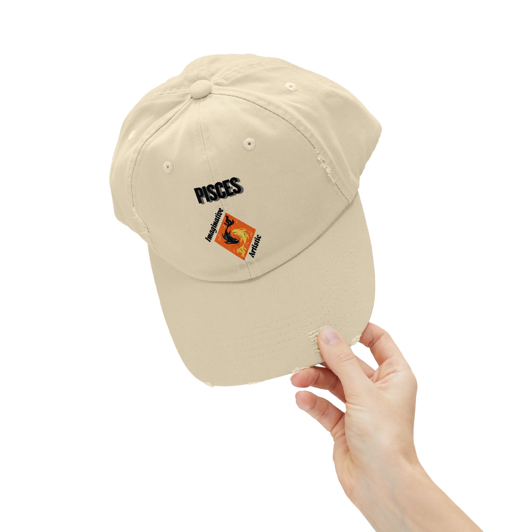 SABAS Pisces Zodiac Sign Distressed Cap Fish Horoscope DTF Hat