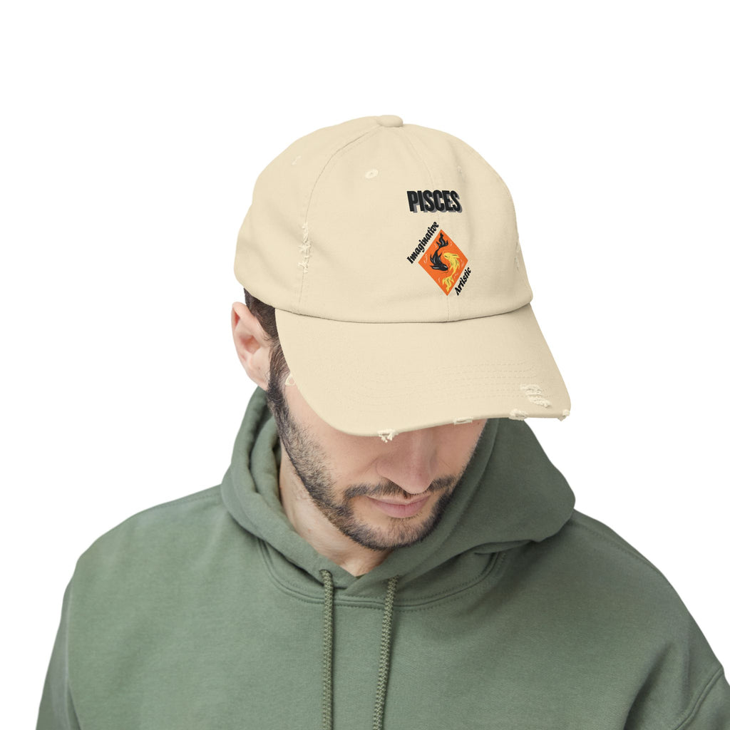 SABAS Pisces Zodiac Sign Distressed Cap Fish Horoscope DTF Hat