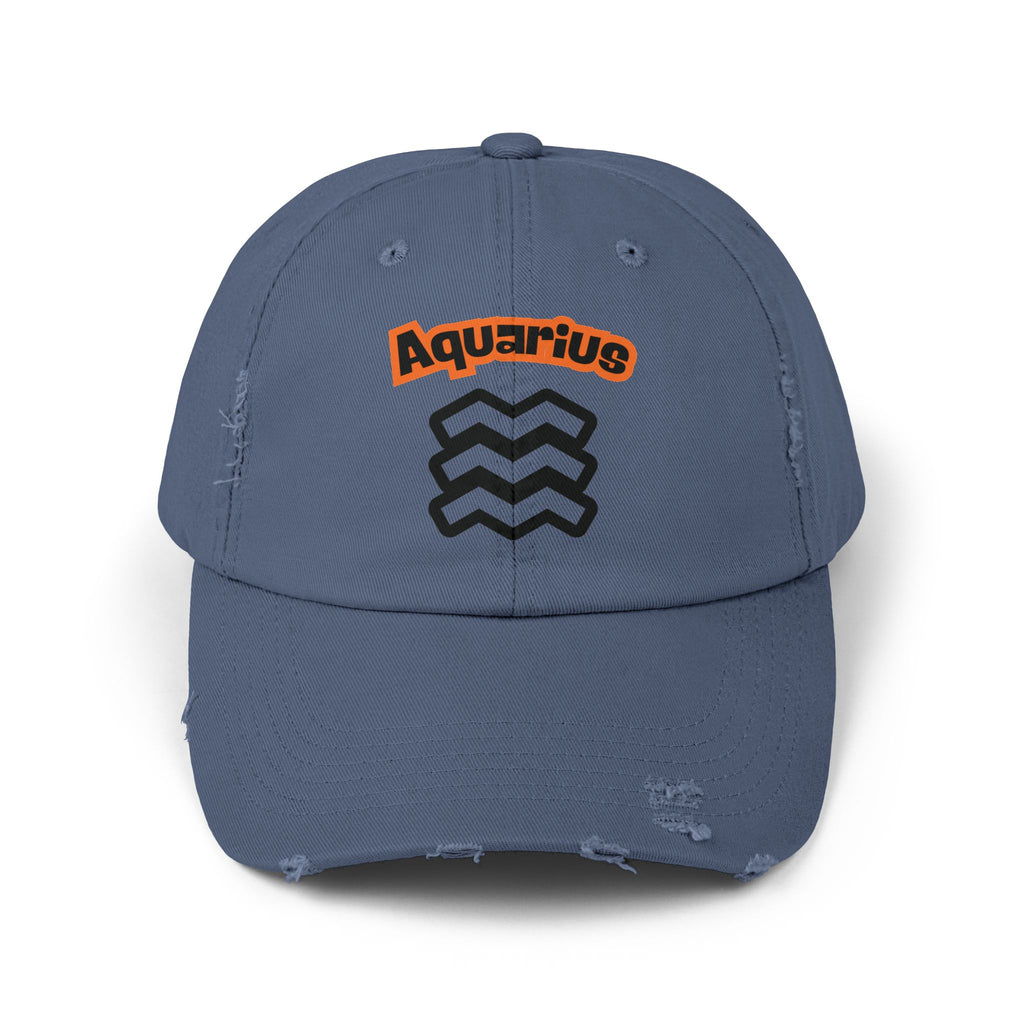 SABAS Aquarius Zodiac Sign Distressed Scotland Blue Cap — Zodiac Hat