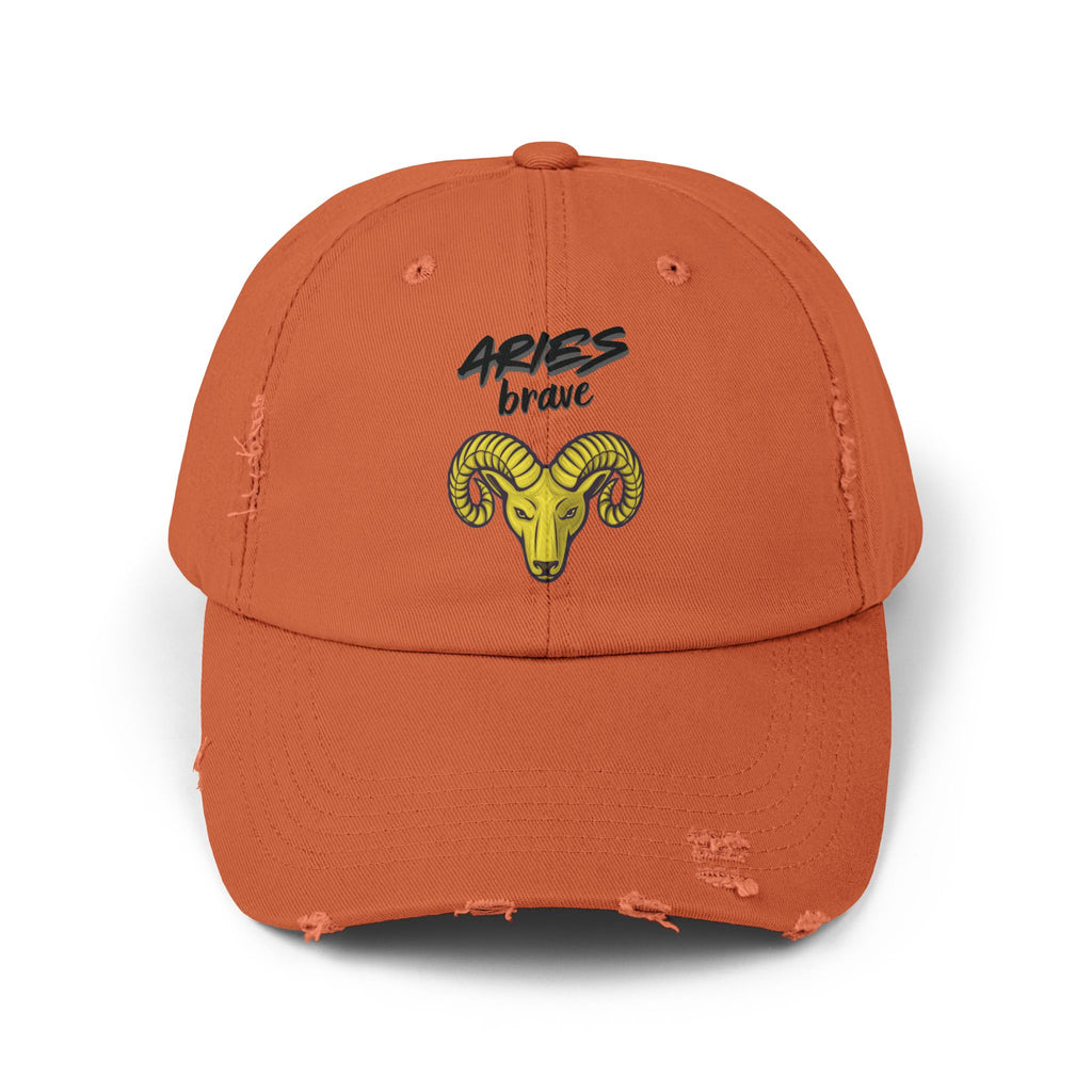 SABAS Aries Zodiac Sign Unisex Distressed Orange Cap