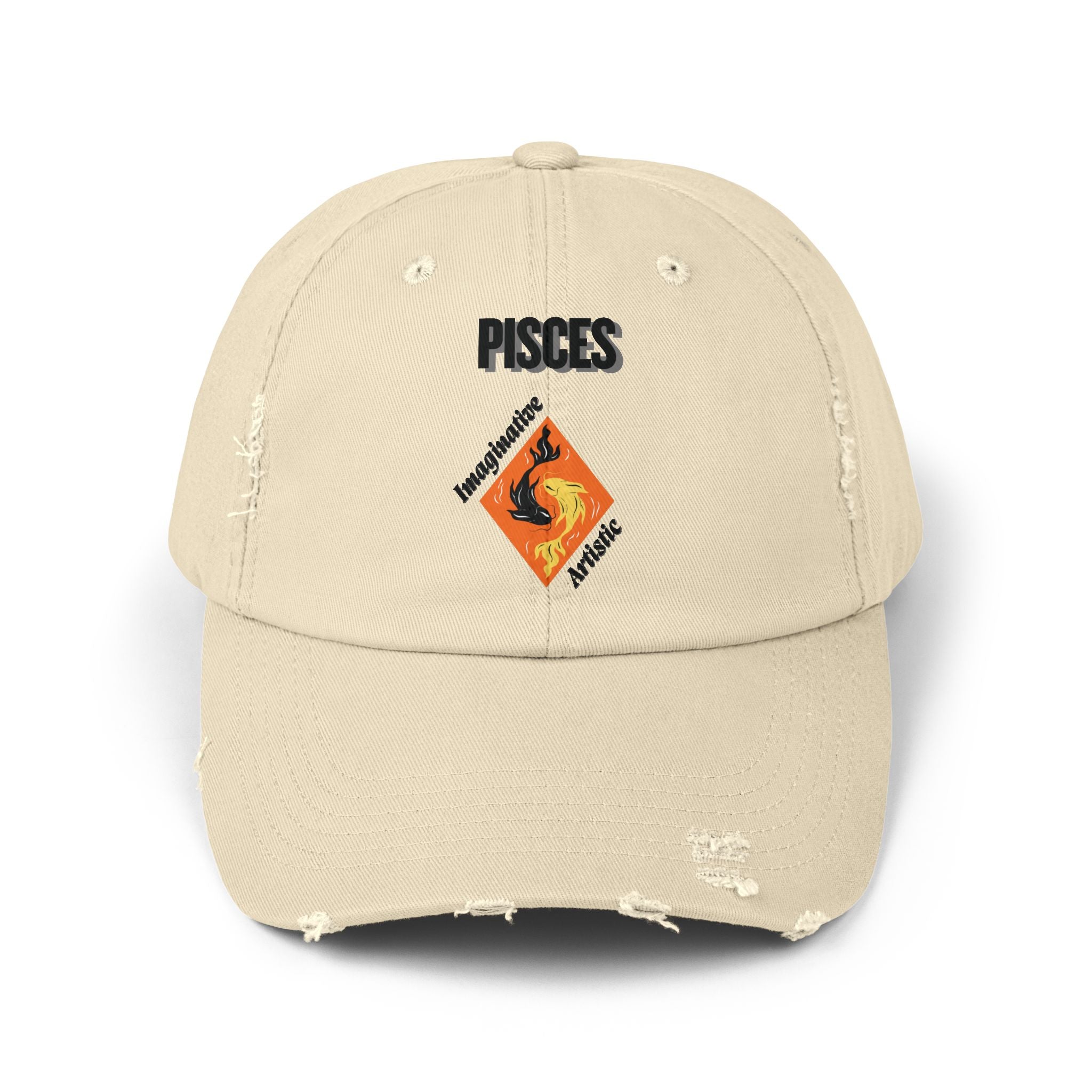 SABAS Pisces Zodiac Sign Distressed Cap Fish Horoscope DTF Hat