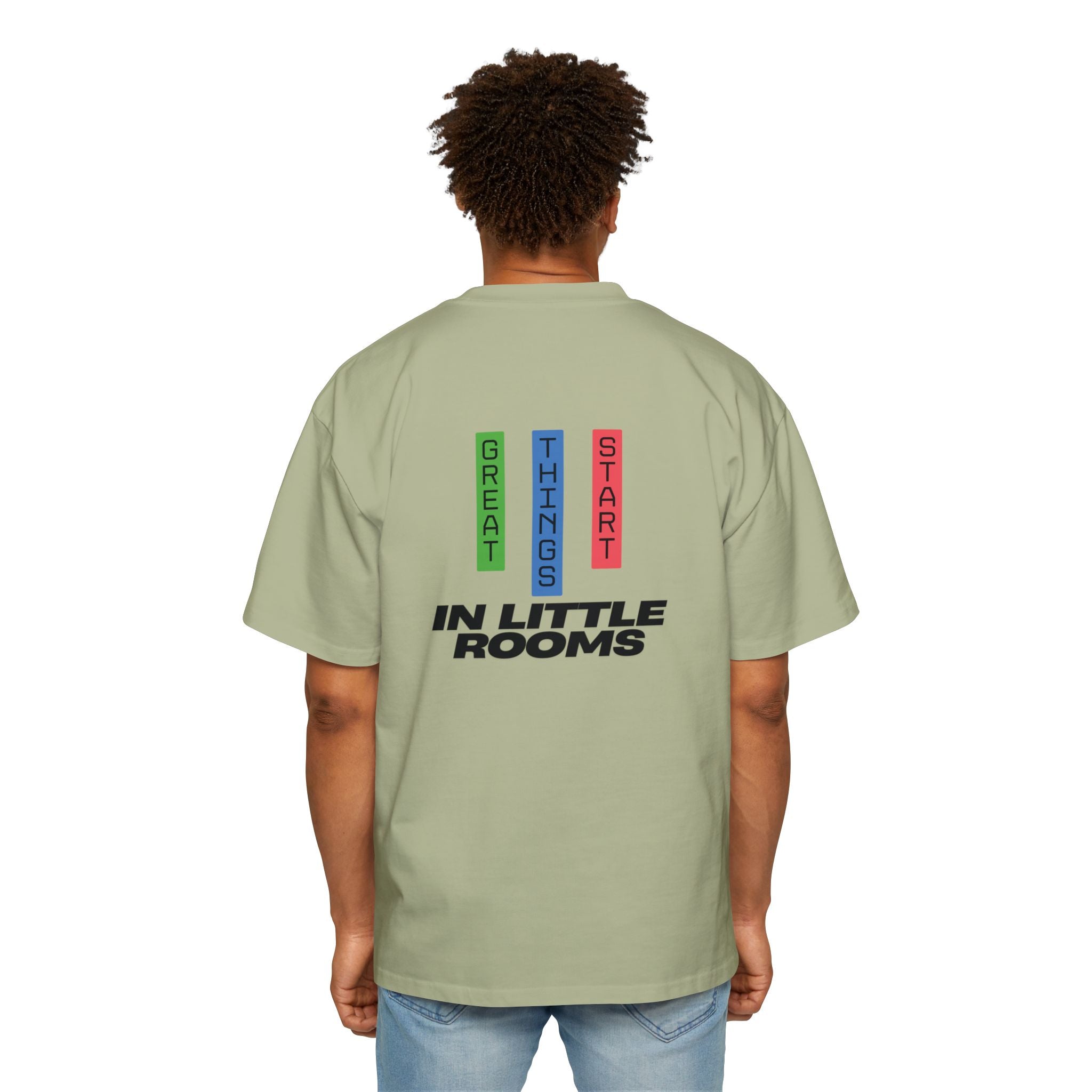 SABAS Oversized T-Shirt — "Great Things Start in Little Rooms" Logo Tee