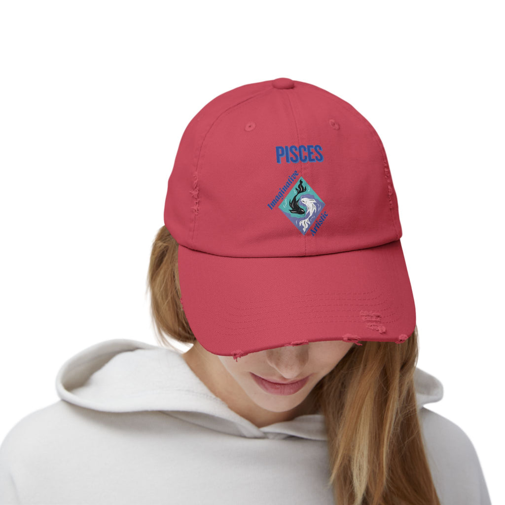SABAS Pisces Distressed Cap Zodiac Sign Fish Design