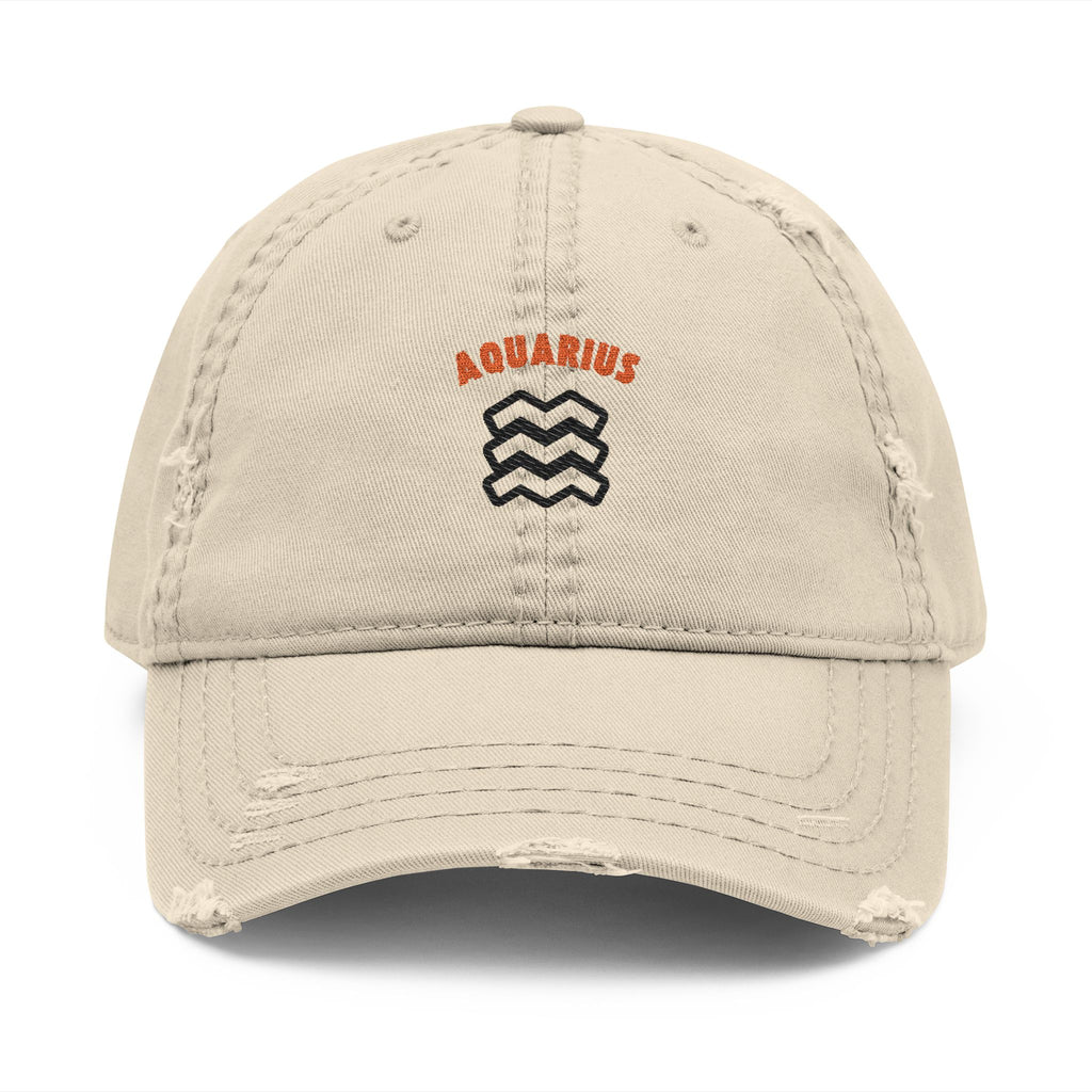 SABAS Embroidered Cap - Aquarius Zodiac Sign Distressed Cap