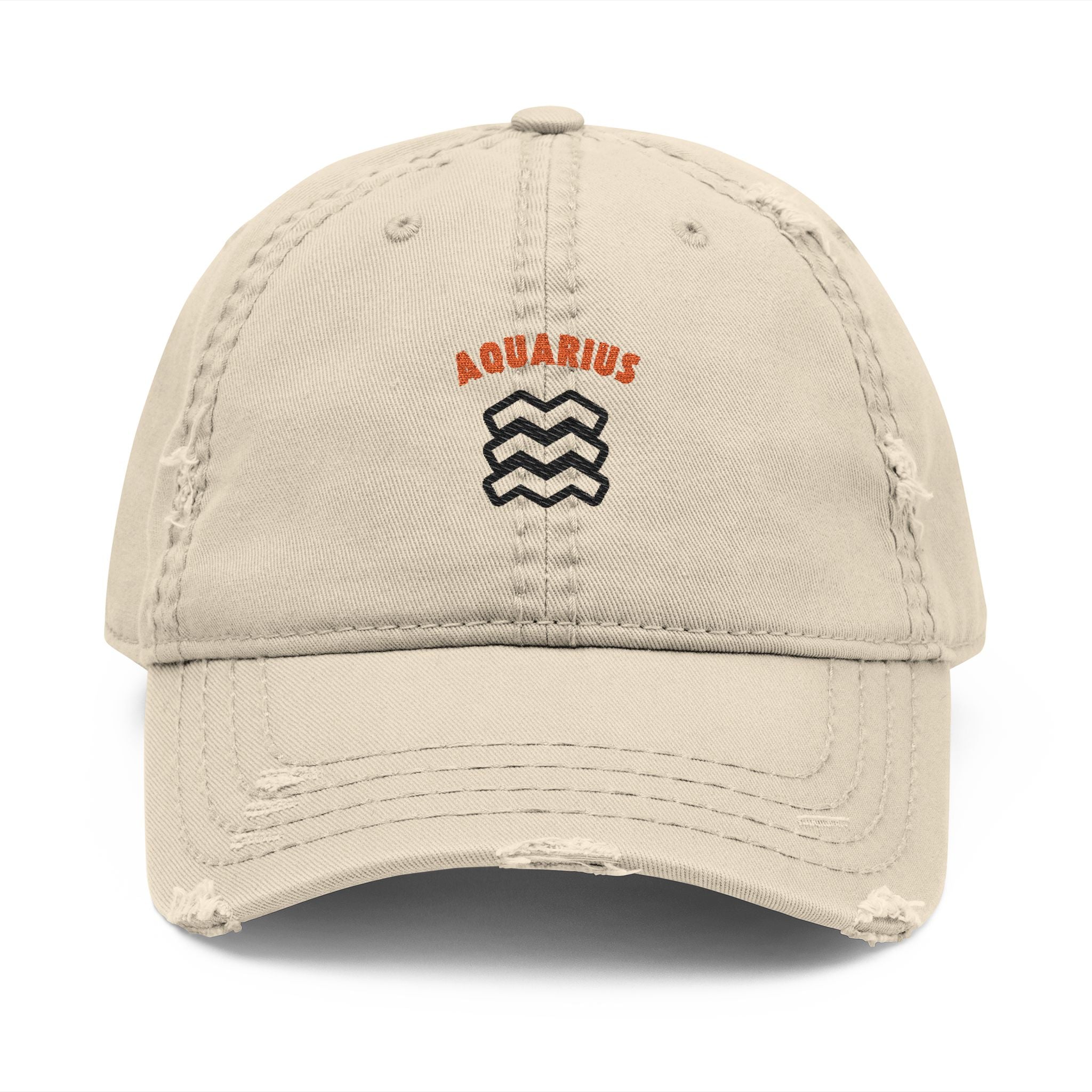 SABAS Embroidered Cap - Aquarius Zodiac Sign Distressed Cap