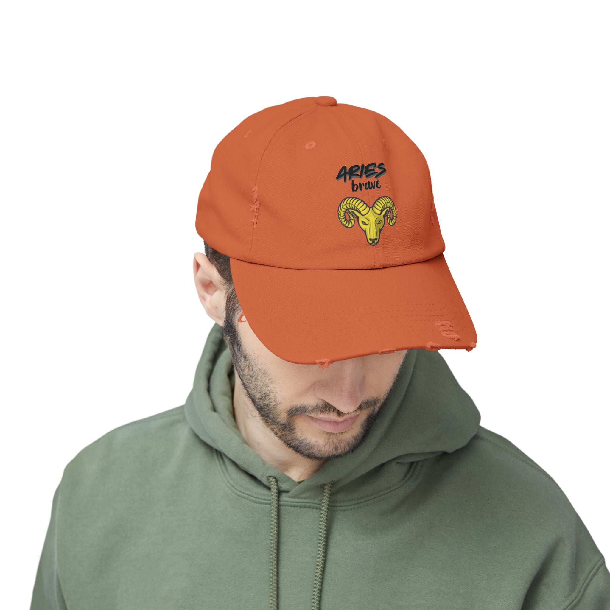 SABAS Aries Zodiac Sign Unisex Distressed Orange Cap