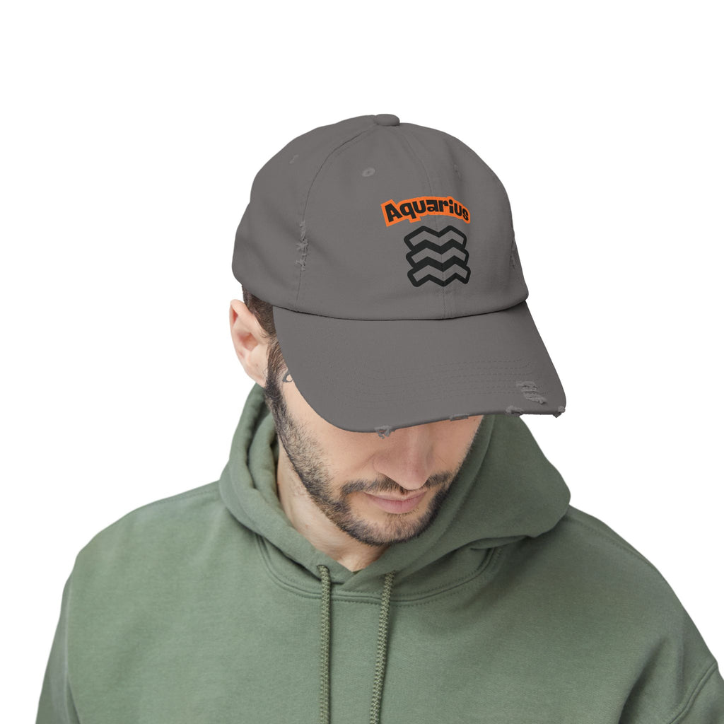 SABAS Aquarius Zodiac Sign Distressed Cap