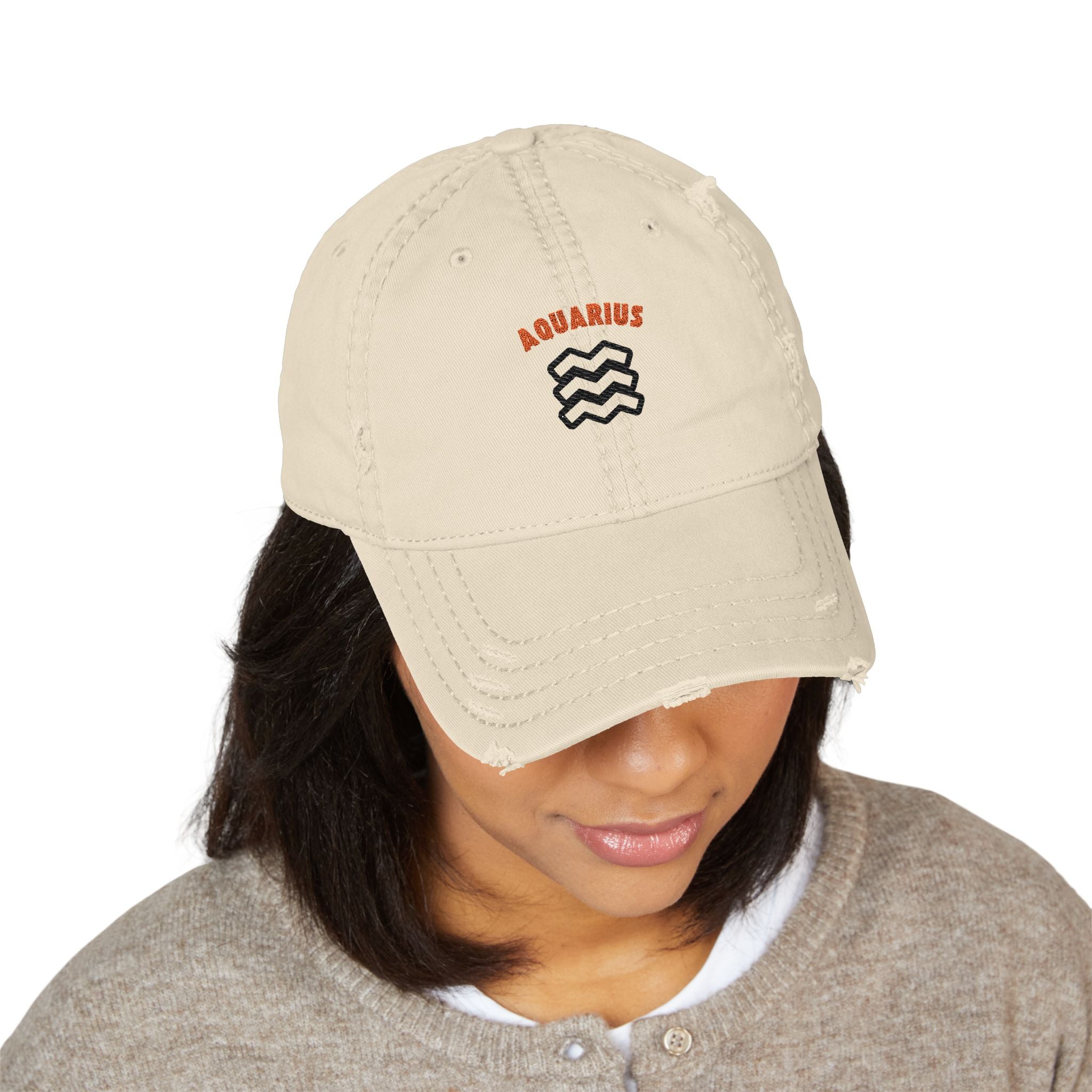 SABAS Embroidered Cap - Aquarius Zodiac Sign Distressed Cap