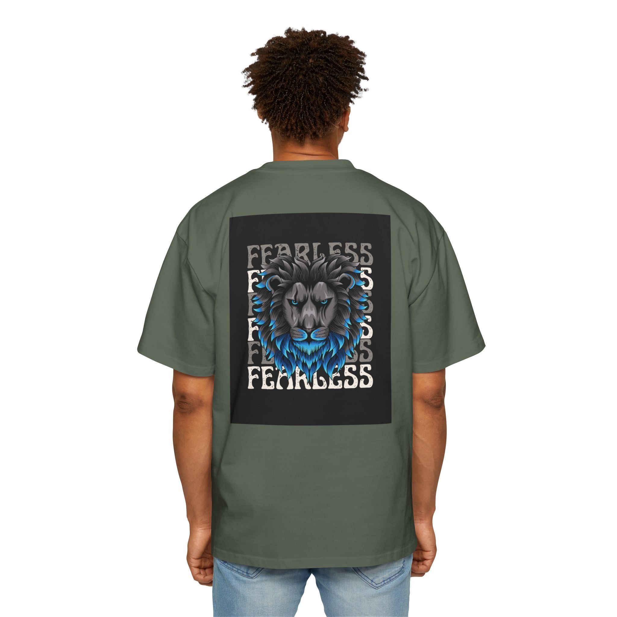 SABAS Fearless Lion Graphic Tee — Men's Oversized Heavy Cotton T‑Shirt