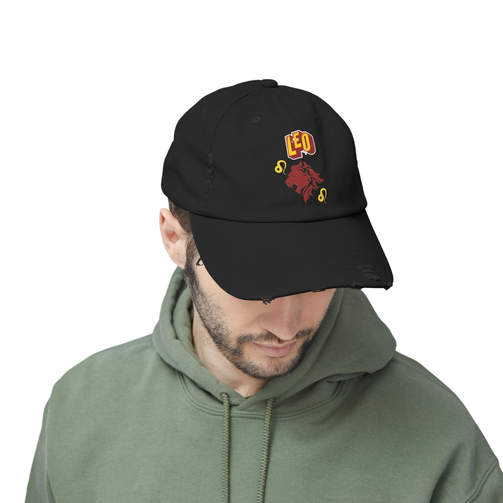 SABAS Leo Zodiac Sign Distressed Cap — Black Color Hat