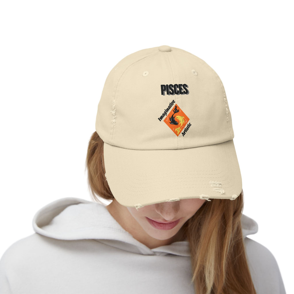 SABAS Pisces Zodiac Sign Distressed Cap Fish Horoscope DTF Hat