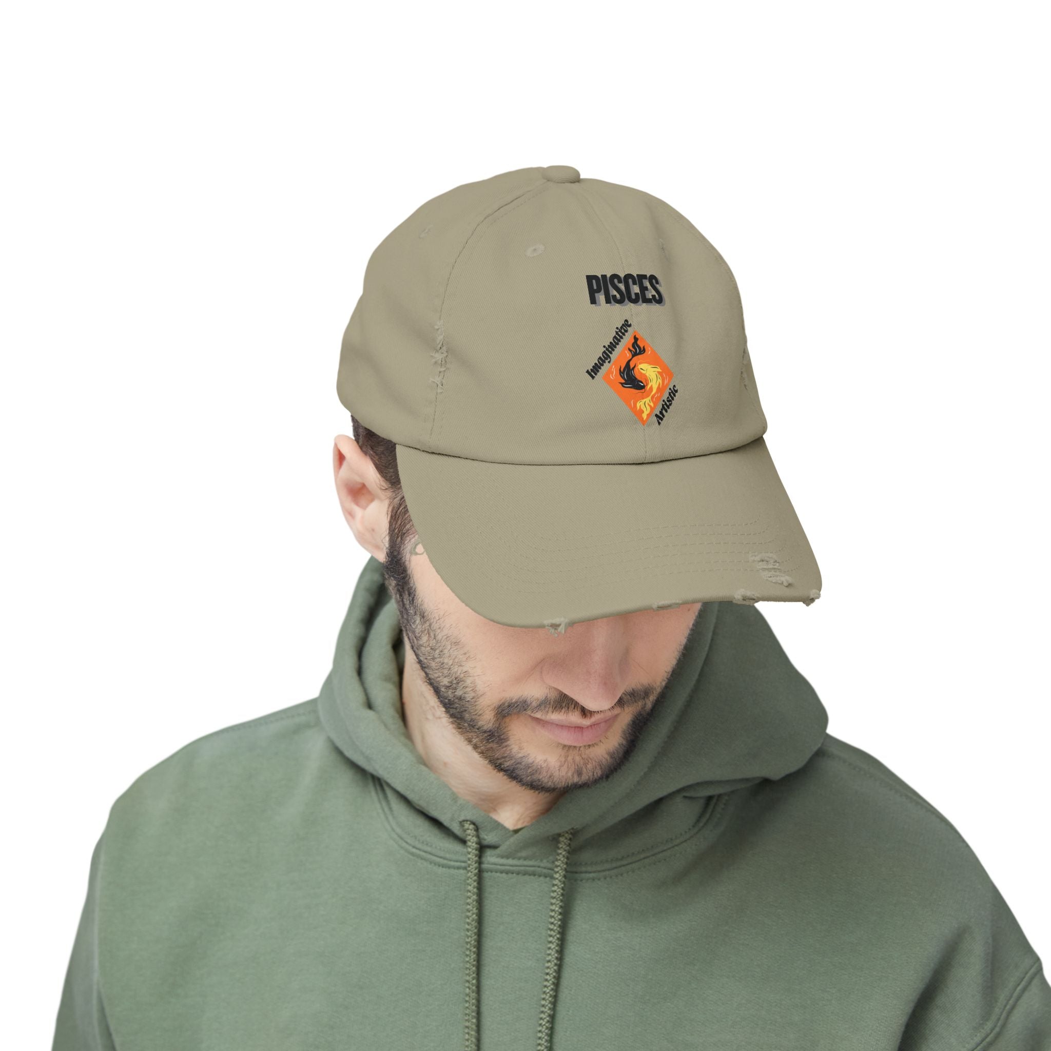SABAS Pisces Zodiac Sign Distressed Cap Fish Horoscope DTF Hat