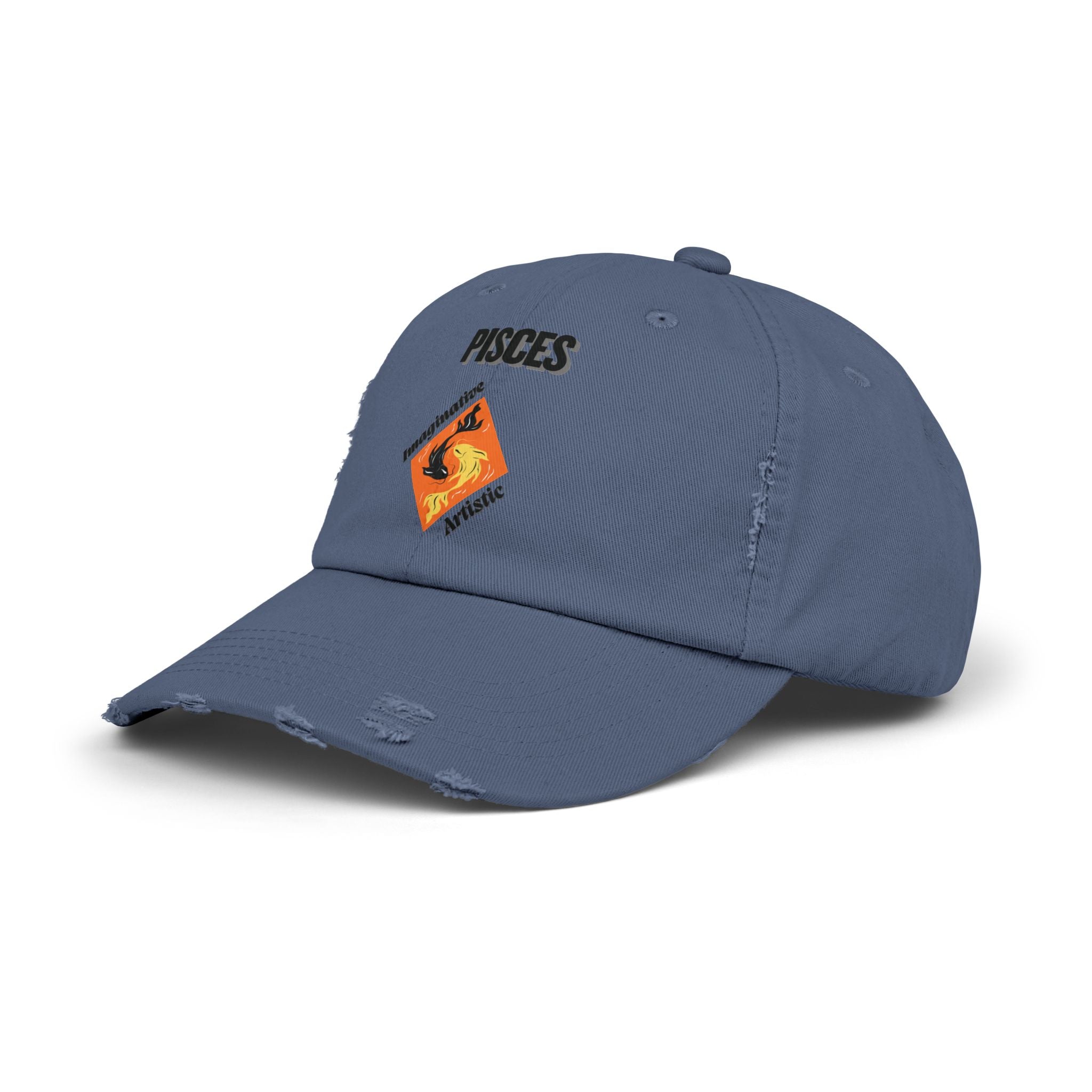 SABAS Pisces Zodiac Sign Distressed Cap Fish Horoscope DTF Hat