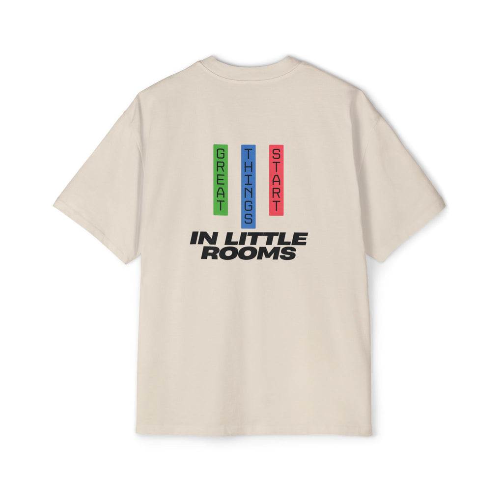 SABAS Oversized T-Shirt — "Great Things Start in Little Rooms" Logo Tee