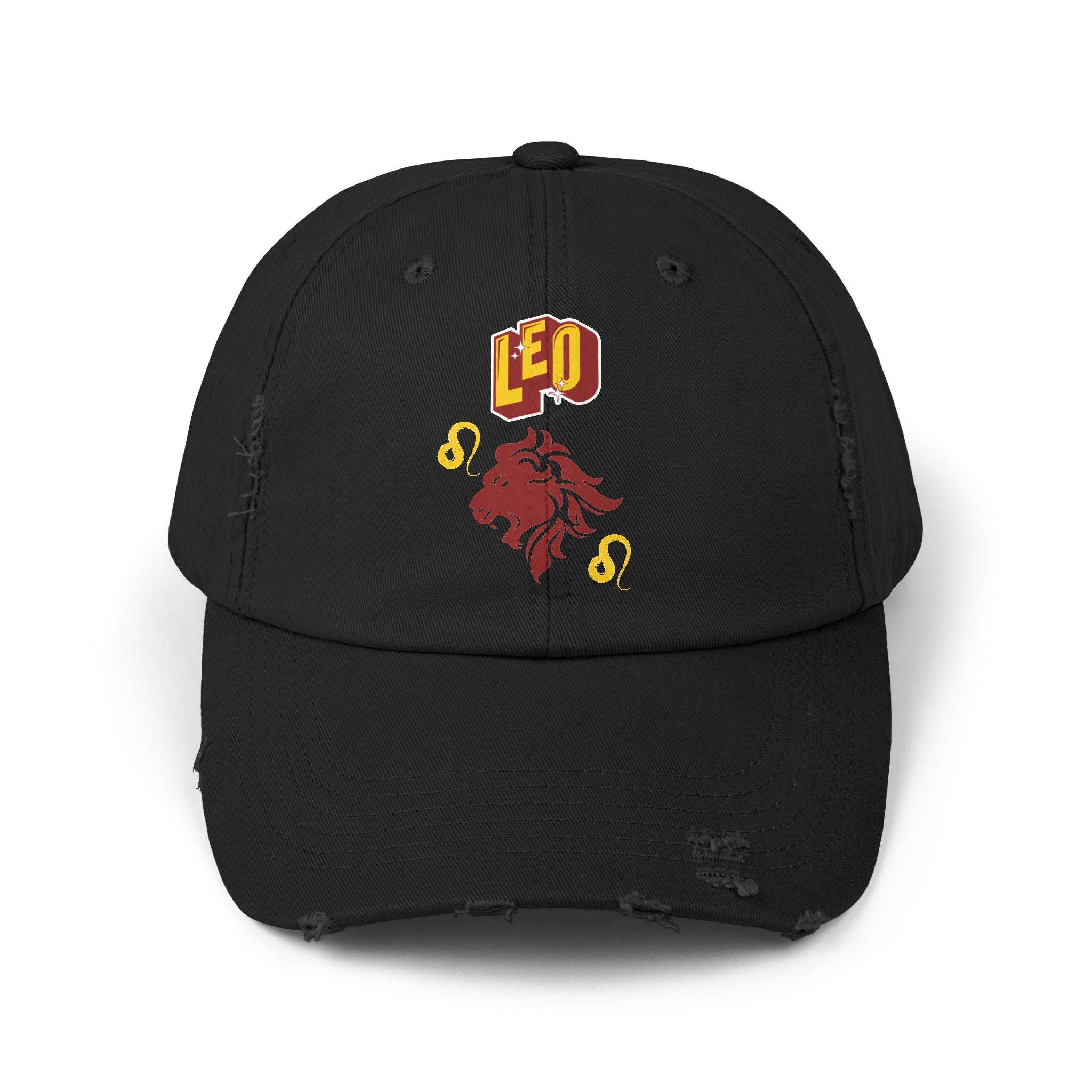SABAS Leo Zodiac Sign Distressed Cap — Black Color Hat