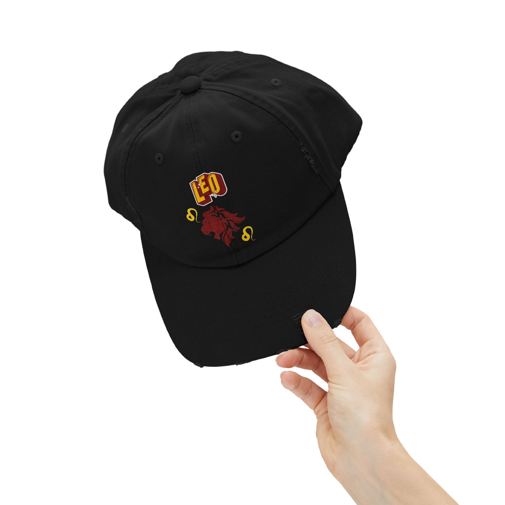 SABAS Leo Zodiac Sign Distressed Cap — Black Color Hat