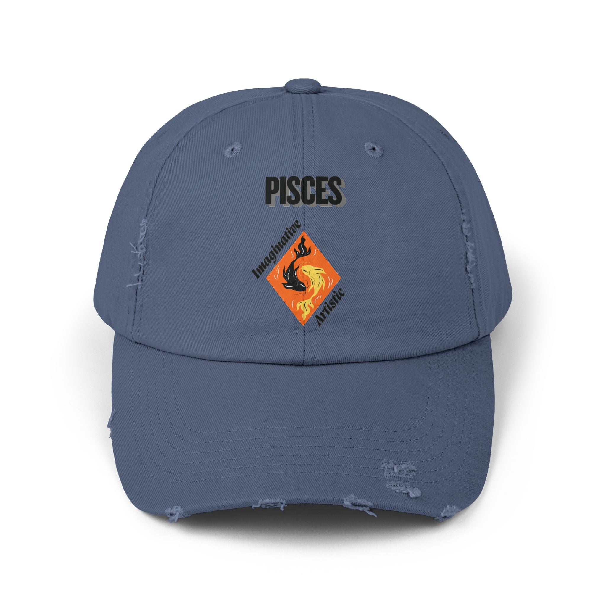 SABAS Pisces Zodiac Sign Distressed Cap Fish Horoscope DTF Hat