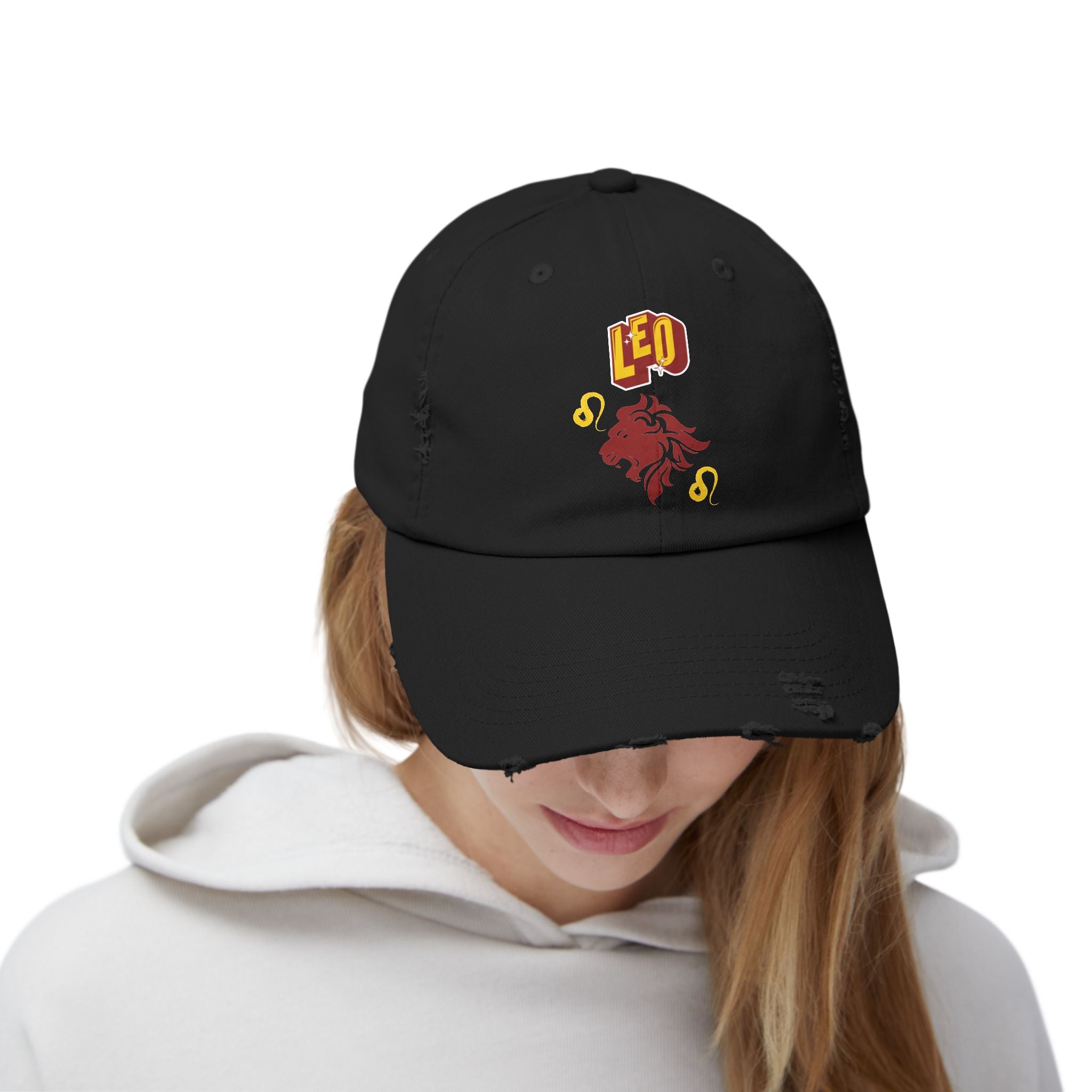 SABAS Leo Zodiac Sign Distressed Cap — Black Color Hat